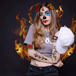 freetoedit dangerous dangerouswoman flame tattoos dayofthedead